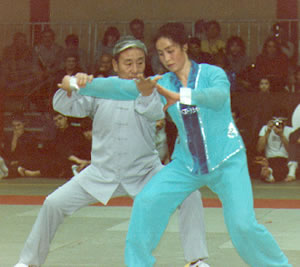 Master Cai Longyun och Master
				    Su Zifang visar Tuishou